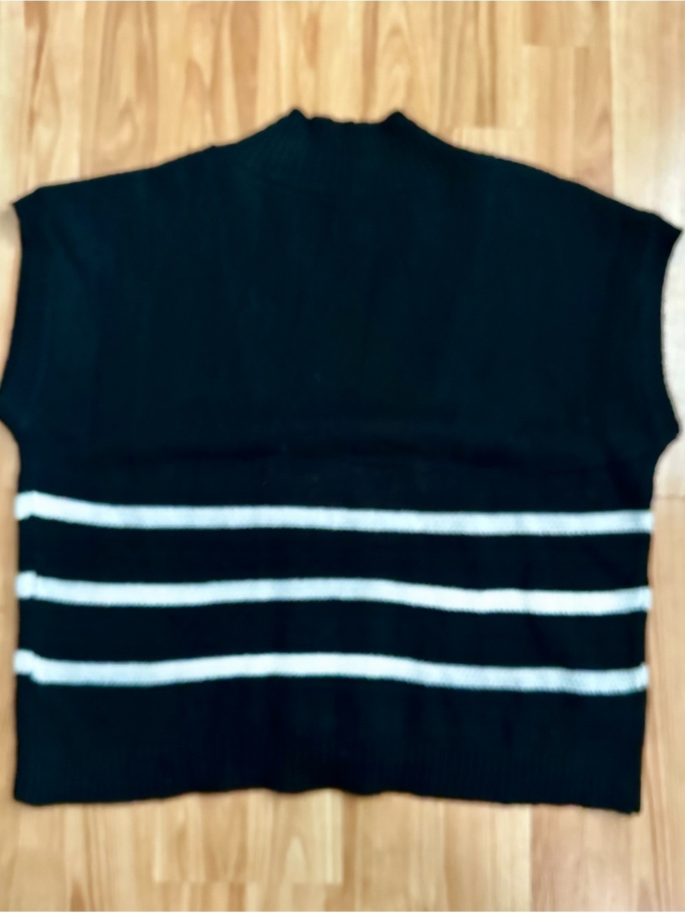 Maeve Anthropologie Black Knit Cardigan Vest with White Stripes and Gold Buttons - Picture 4 of 4